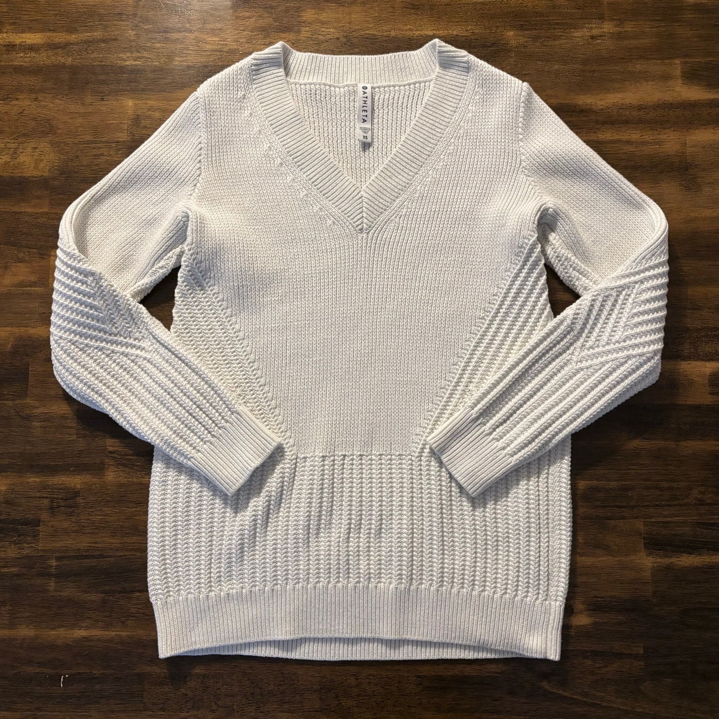 Athleta Women’s Xs Sweater Cotton Blend Knit V Neck Pullover Top Long Sleeve